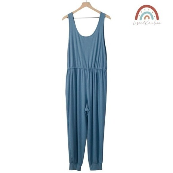 New! Gilli Ribbed Knit Button Front Henley Drawstring Jersey Jumpsuit - Picture 3 of 15